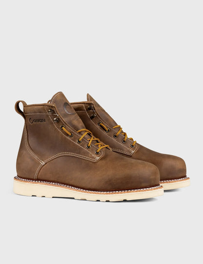 THE WILTON 6" STEEL TOE WORK BOOT - NATURAL WEDGE SOLE - GRADED QUALITY