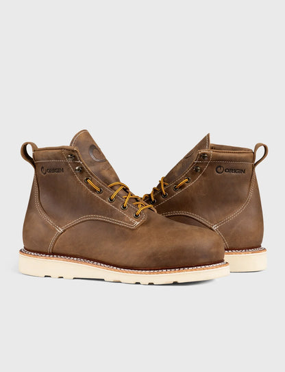 THE WILTON 6" STEEL TOE WORK BOOT - NATURAL WEDGE SOLE - GRADED QUALITY