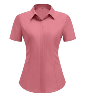 Prime Style Wear Women’s Short Sleeve Button-Up Shirt – Slim Fit Pink Office Blouse